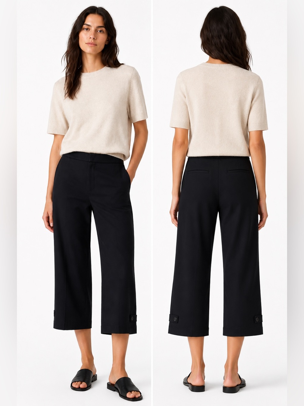 VINCE Black Tailored Culotte Pants NWT Size 8 Wide Leg Cropped Quiet Luxury